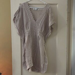Beige Crochet Trim Beach Coverup